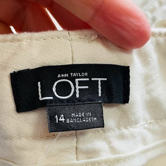 NWT Ann Taylor LOFT Pant Trouser Utility Linen Cotton Neutral Tan Belt Khaki - Picture 6 of 7